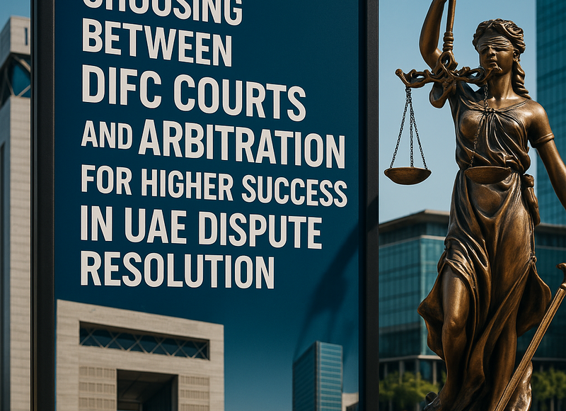 Flowchart comparing DIFC Courts litigation and UAE arbitration processes