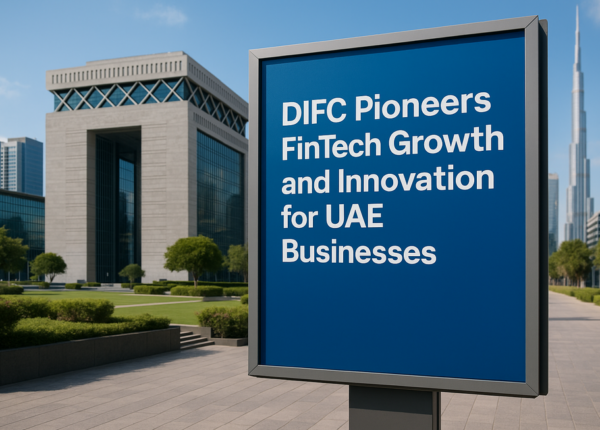 DIFC skyline with digital fintech icons overlay, symbolizing regulatory and tech innovation.