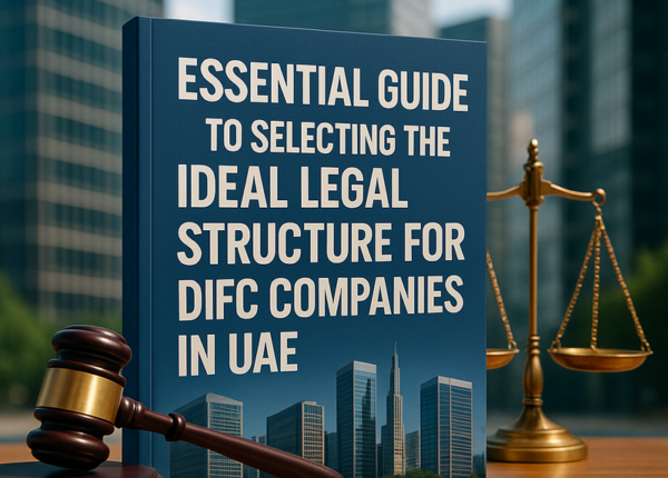 DIFC skyline viewed alongside legal structure decision chart for UAE companies