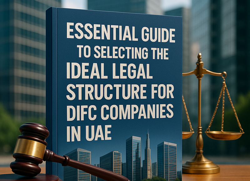 DIFC skyline viewed alongside legal structure decision chart for UAE companies