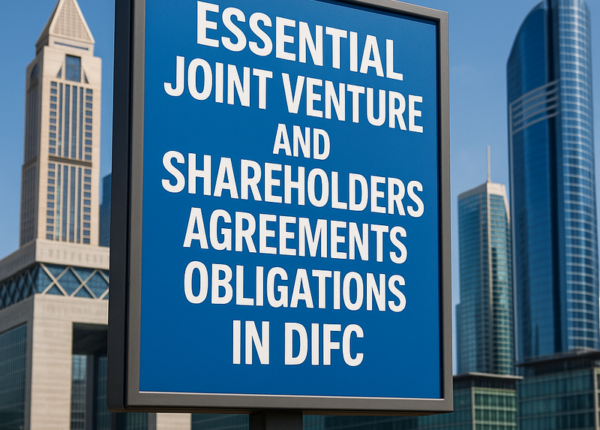 Business partners reviewing joint venture agreements in a DIFC boardroom