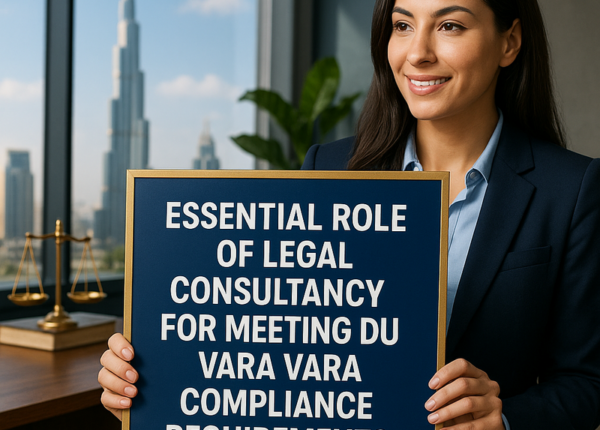 Legal consultant reviews documents for Dubai VARA compliance in a modern office