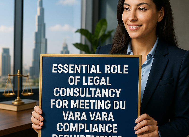 Legal consultant reviews documents for Dubai VARA compliance in a modern office