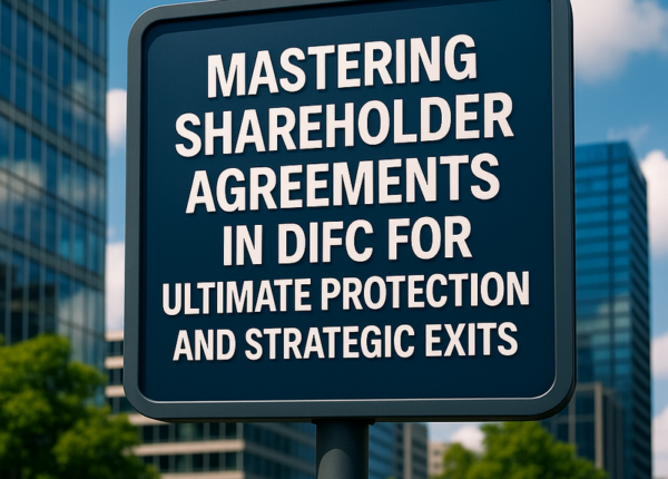 Business team reviewing shareholder agreement protections in DIFC boardroom