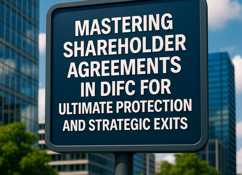 Business team reviewing shareholder agreement protections in DIFC boardroom
