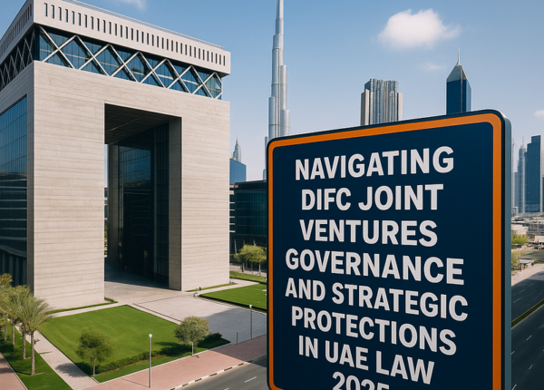 Diagram displaying DIFC joint venture governance, deadlock solutions, and funding protections