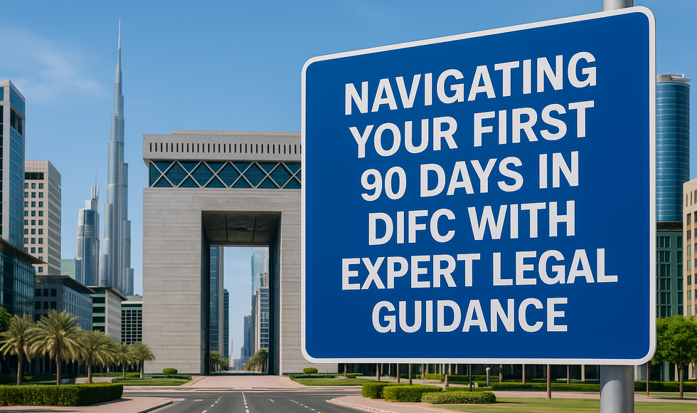 Legal consultant reviews DIFC compliance documents with business team in Dubai office