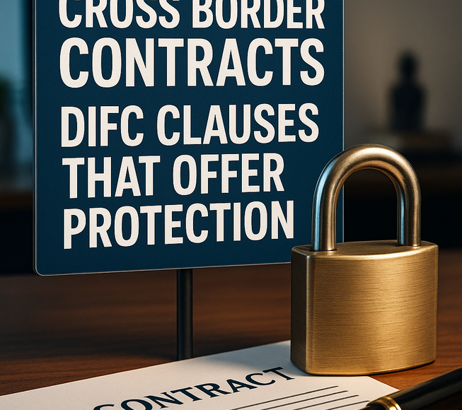 Lawyer drafting DIFC cross border contract in Dubai office