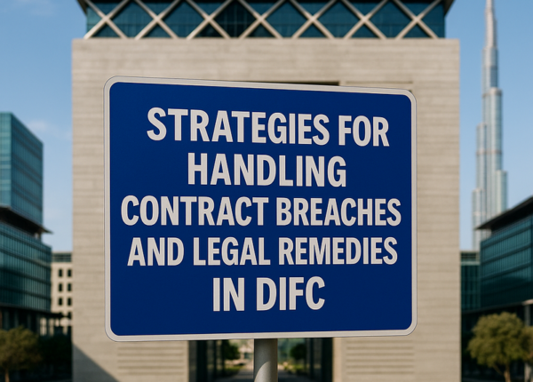 Legal professional at DIFC discussing contract breach management and compliance strategies.