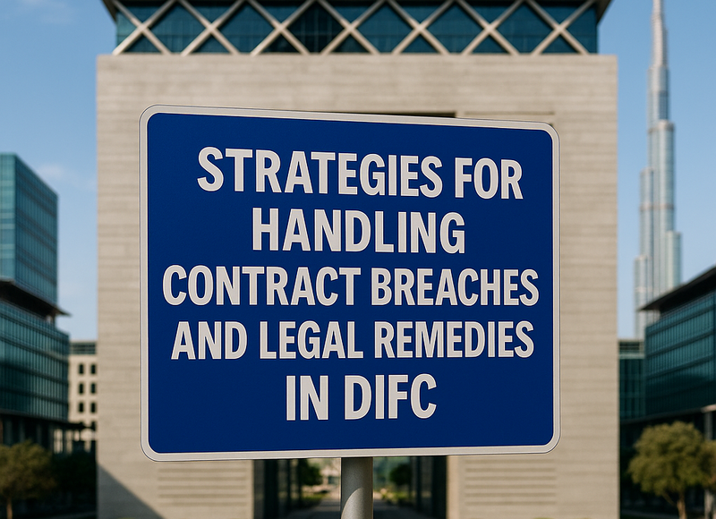 Legal professional at DIFC discussing contract breach management and compliance strategies.
