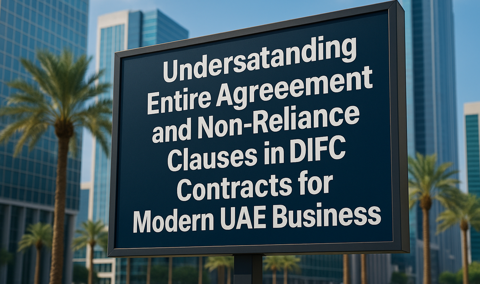Legal consultant reviewing entire agreement and non-reliance clause documents for DIFC compliance