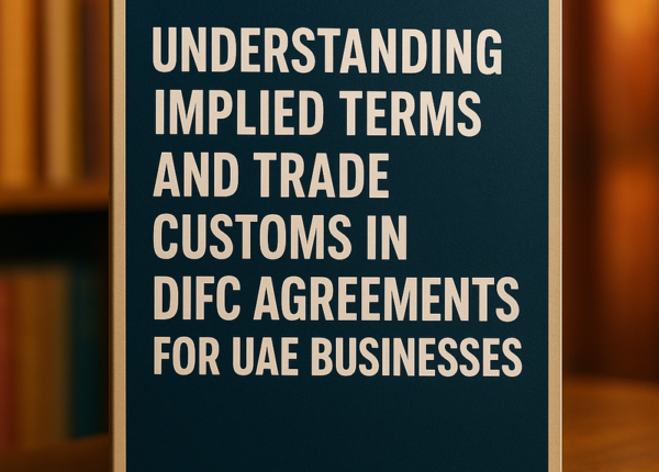 Lawyer reviewing DIFC contract terms with business team in modern Dubai office.
