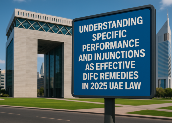 Gavel and legal contract on UAE and DIFC law books, symbolizing court-ordered remedies