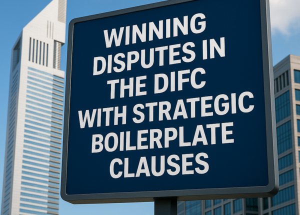 A confident legal advisor reviewing a DIFC contract highlighting key boilerplate clauses.