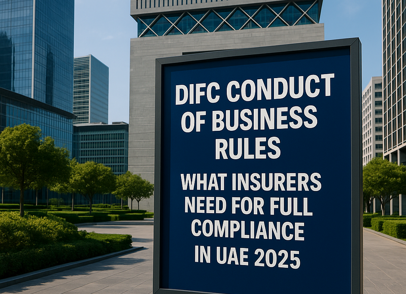 Infographic showing DIFC Conduct of Business compliance process for UAE insurers in 2025.