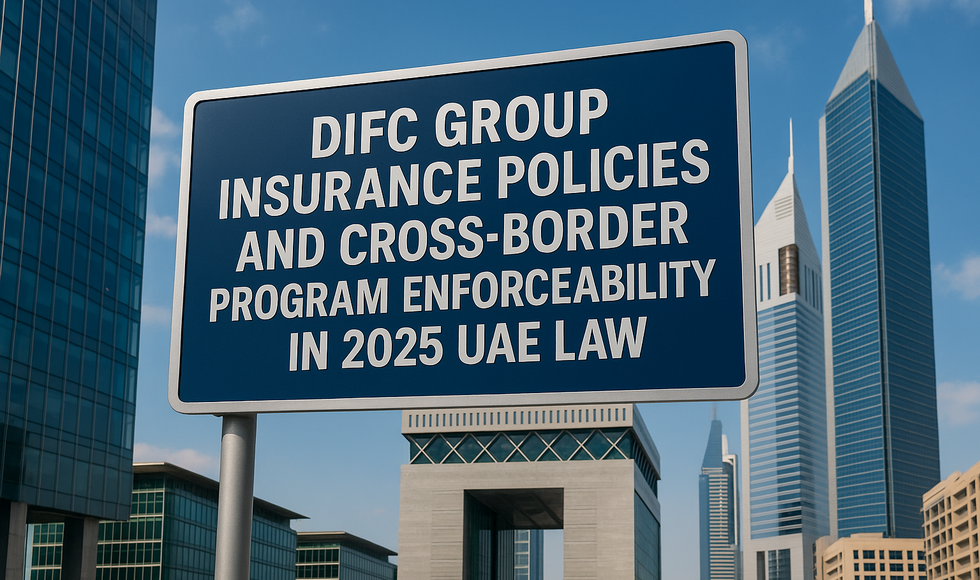 DIFC legal consultants reviewing cross-border insurance policy compliance in UAE office.