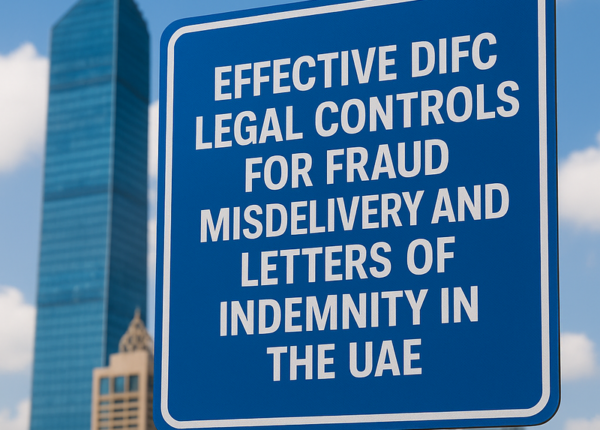 Lawyer reviews shipping documents to ensure compliance with UAE and DIFC legal controls.
