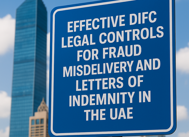 Lawyer reviews shipping documents to ensure compliance with UAE and DIFC legal controls.