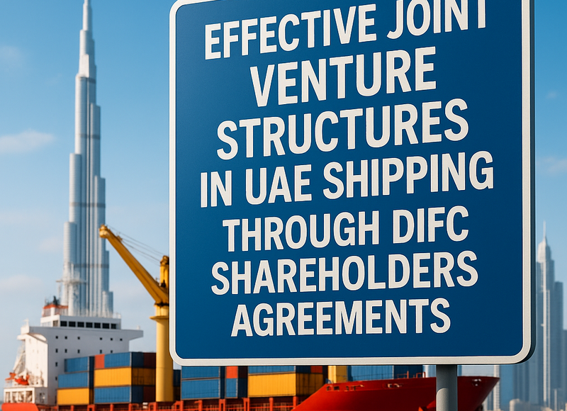 Shipping container vessel near Dubai with DIFC skyline in background