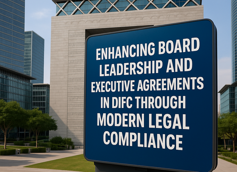 Business professionals discussing legal compliance at a DIFC boardroom table
