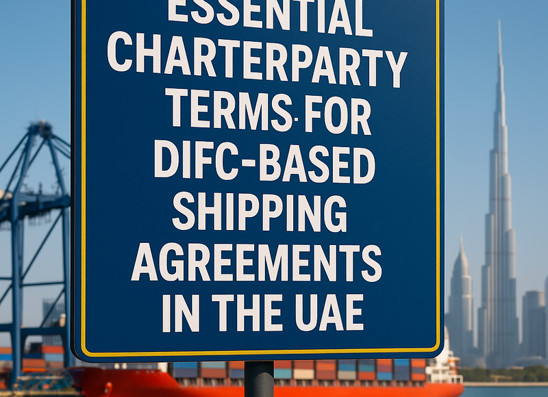 Modern cargo vessel in Dubai port representing UAE charterparty legal contracts