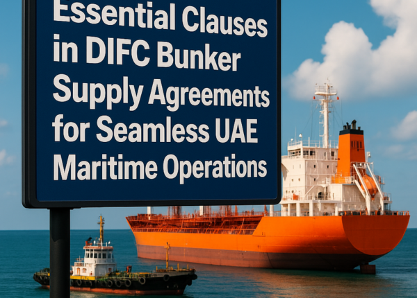 Maritime contract document being reviewed by legal consultant in DIFC UAE
