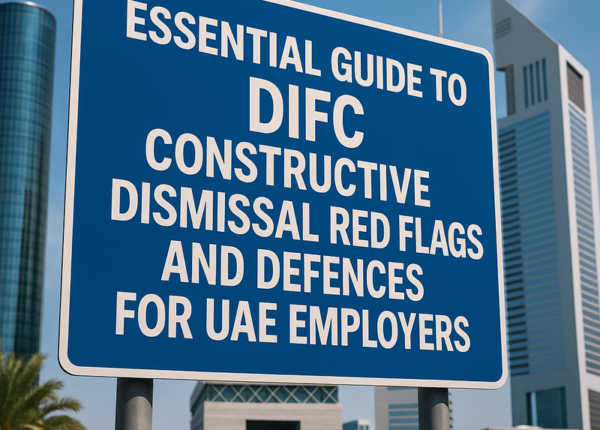 Corporate meeting in DIFC with HR reviewing employment contracts and legal compliance documents