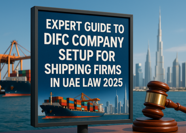 Business professionals reviewing DIFC company setup documents for UAE shipping firm