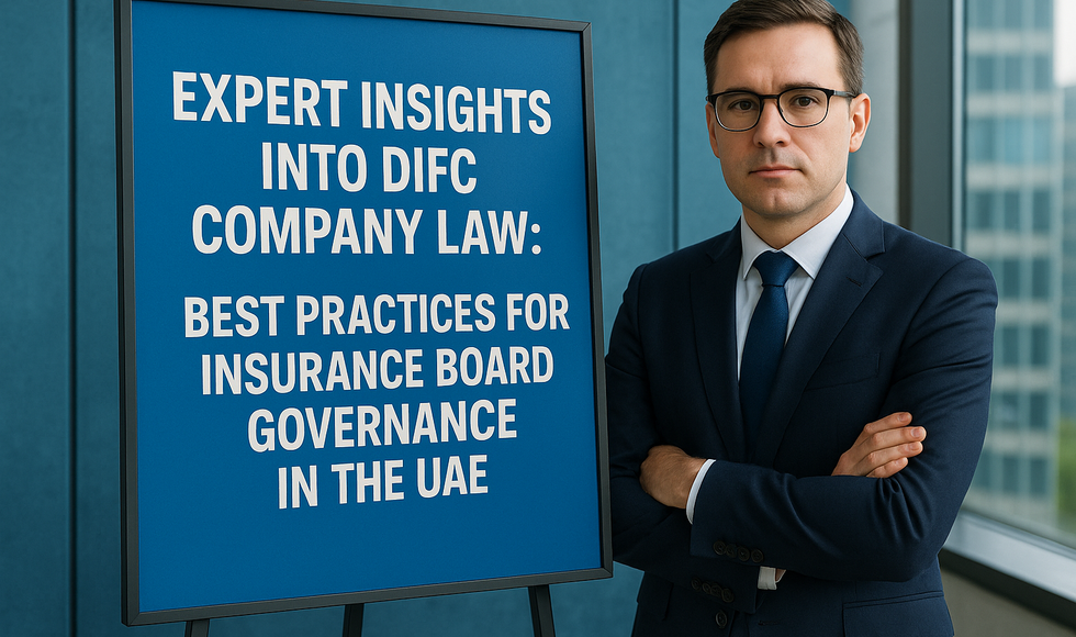 DIFC insurance boardroom with executive directors discussing legal compliance in a modern UAE setting