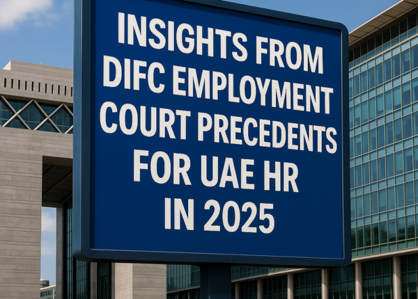 Modern UAE HR team reviewing DIFC court employment law updates in a boardroom