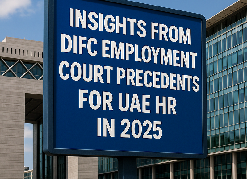 Modern UAE HR team reviewing DIFC court employment law updates in a boardroom