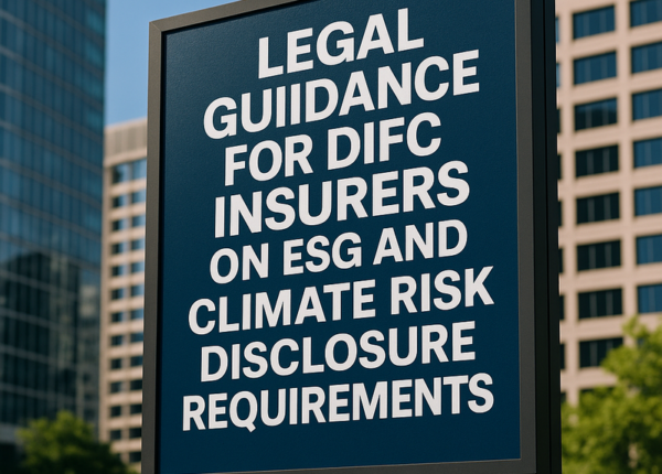 Meeting of DIFC insurance executives discussing ESG and climate risk documentation requirements.
