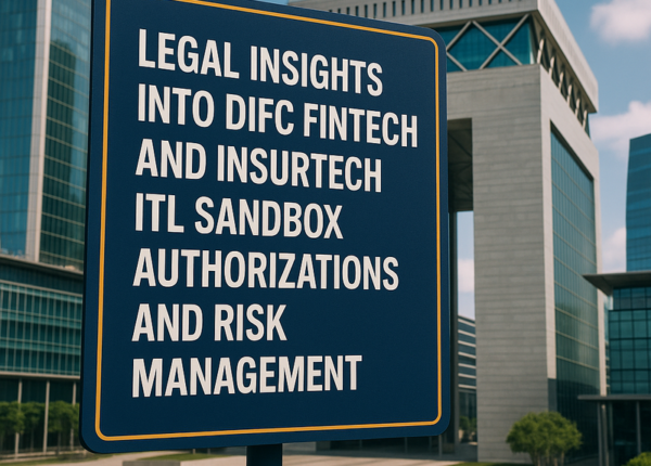 DIFC skyline with digital FinTech and InsurTech icons for UAE law article