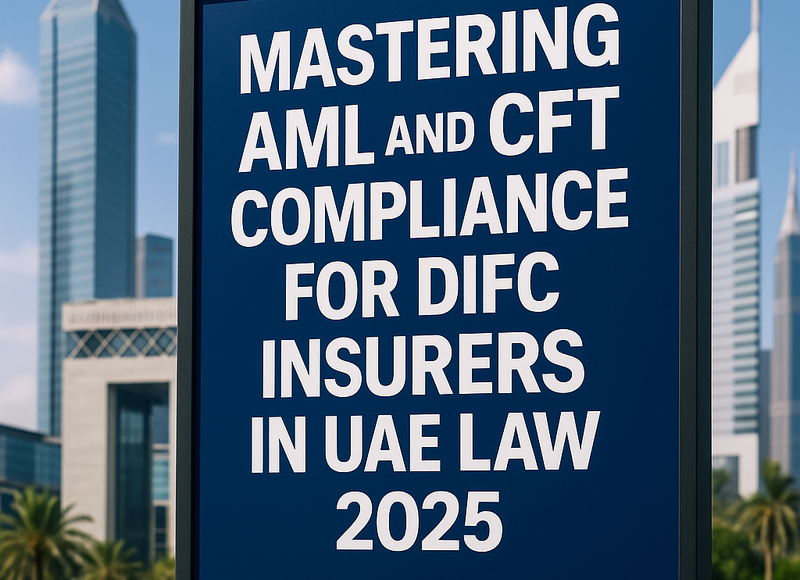 Graphic showing DIFC insurers compliance steps for AML and CFT under UAE law 2025