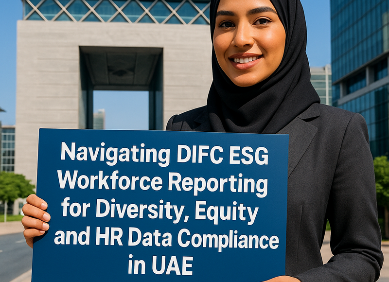 Business professionals in Dubai discussing HR data and legal compliance in the DIFC.
