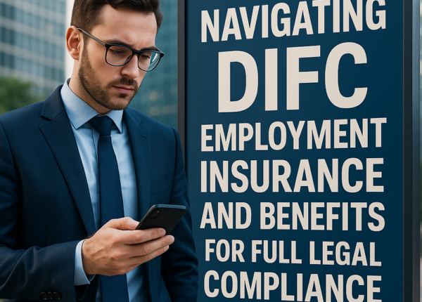 DIFC skyline with business professionals discussing legal compliance