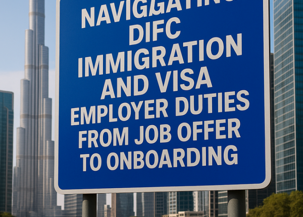 DIFC skyline with business professionals symbolizing UAE immigration and visa compliance
