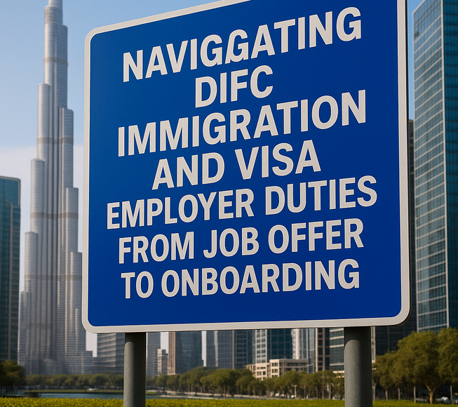 DIFC skyline with business professionals symbolizing UAE immigration and visa compliance