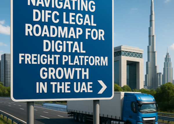 DIFC skyline symbolizing digital freight platforms scaling under robust legal regulations