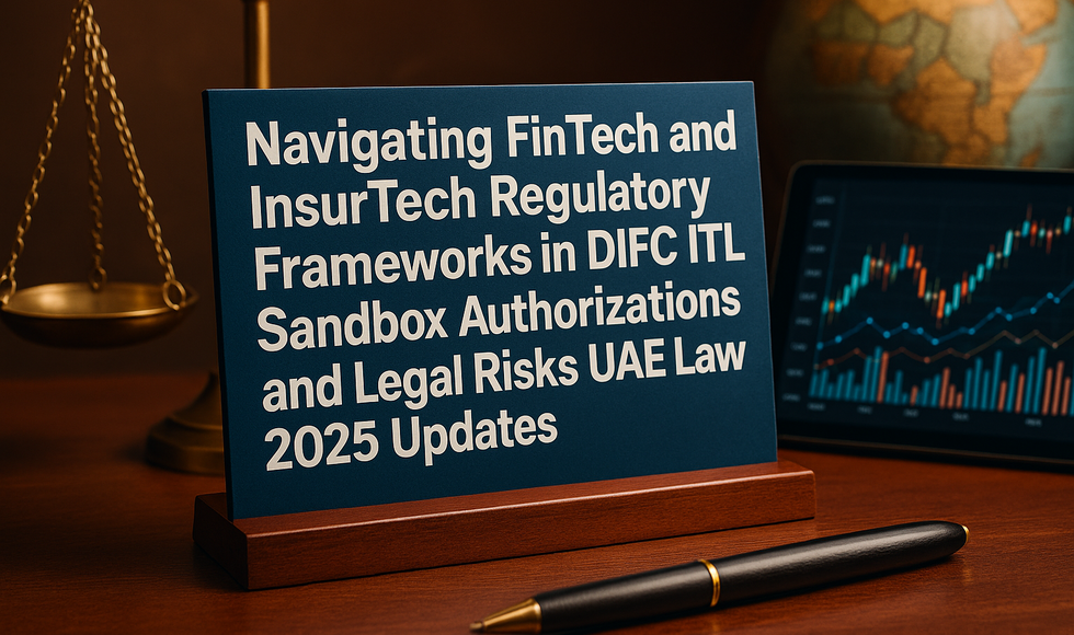 Aerial view of DIFC with digital icons representing FinTech and InsurTech regulation compliance