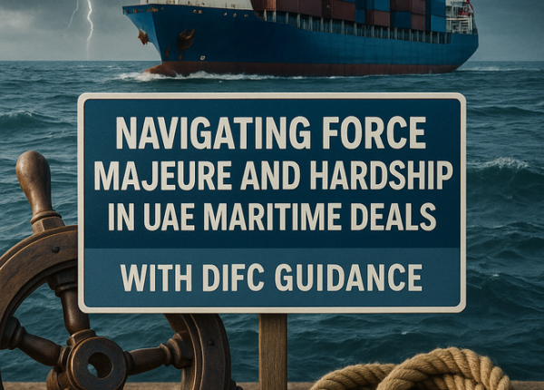 Legal consultant reviewing force majeure clauses in UAE maritime contract