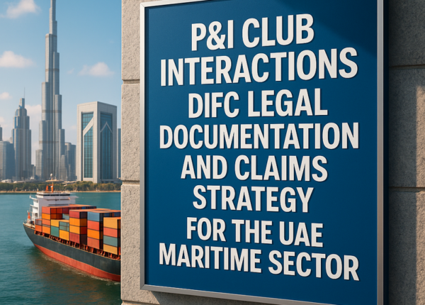 Diagram showing DIFC-compliant P&I Club claim documentation process in UAE maritime law.