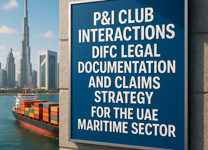 Diagram showing DIFC-compliant P&I Club claim documentation process in UAE maritime law.