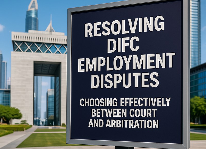 DIFC dispute resolution process for employment claims, illustrating courts and arbitration options.