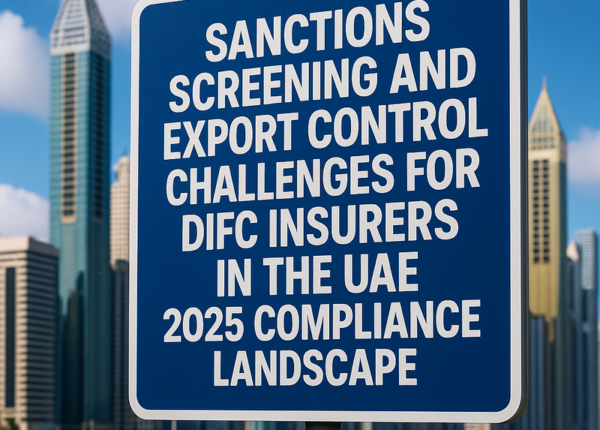 DIFC insurer compliance workflow illustrating sanctions screening and export control steps
