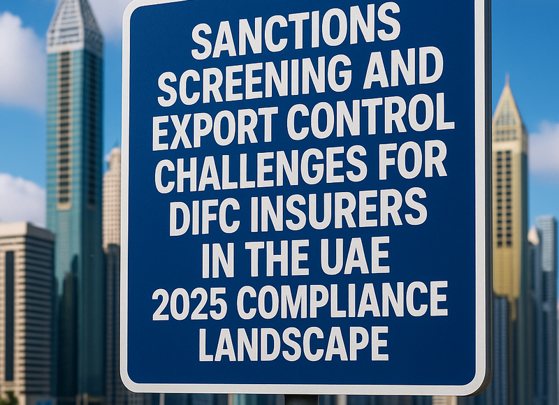 DIFC insurer compliance workflow illustrating sanctions screening and export control steps