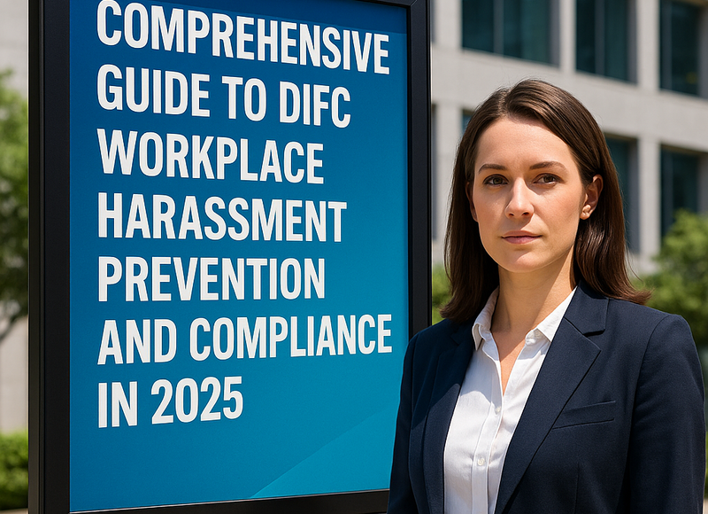 Infographic of DIFC workplace harassment prevention and complaint process flow in the UAE