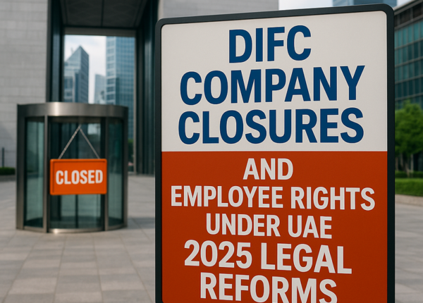 Illustration of DIFC company closure process and employee entitlement compliance steps in UAE