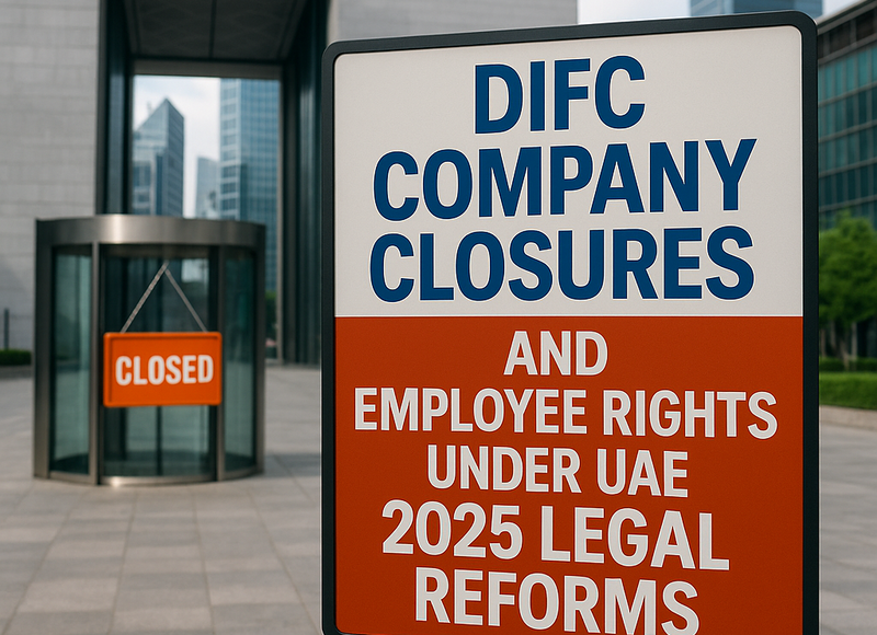 Illustration of DIFC company closure process and employee entitlement compliance steps in UAE
