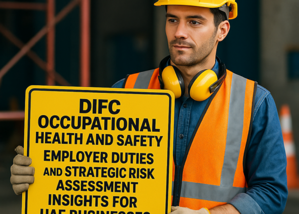 Graphic showing DIFC employers conducting workplace health and safety risk assessments.